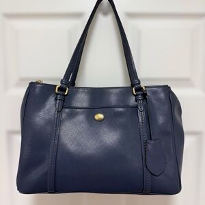 Coach Peyton Leather Jordan Double Zip Carryall | Navy Saffiano | 2014 ✨👜